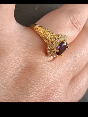 14K Gold Amethyst Halo Ring